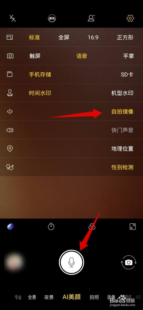 确认自拍镜像变成黄色字体,点击拍摄,这样拍出来的照片不是反的.