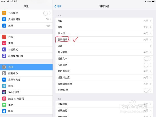 ipad亮度自动调节关闭