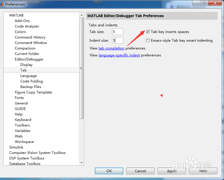 MATLAB R2015b怎么关闭制表键插入空格