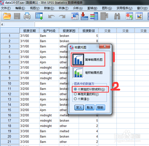 SPSS绘制帕累托图方法步骤