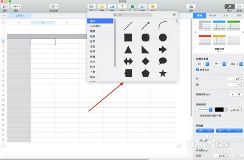 Numbers表格“空白”模板中如何插入形状