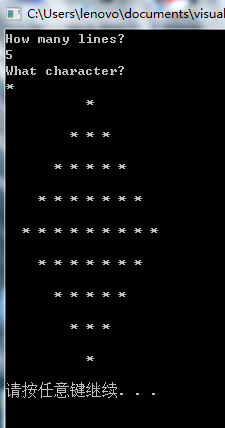 C++如何编写显示符号组成的三角形和菱形的程序