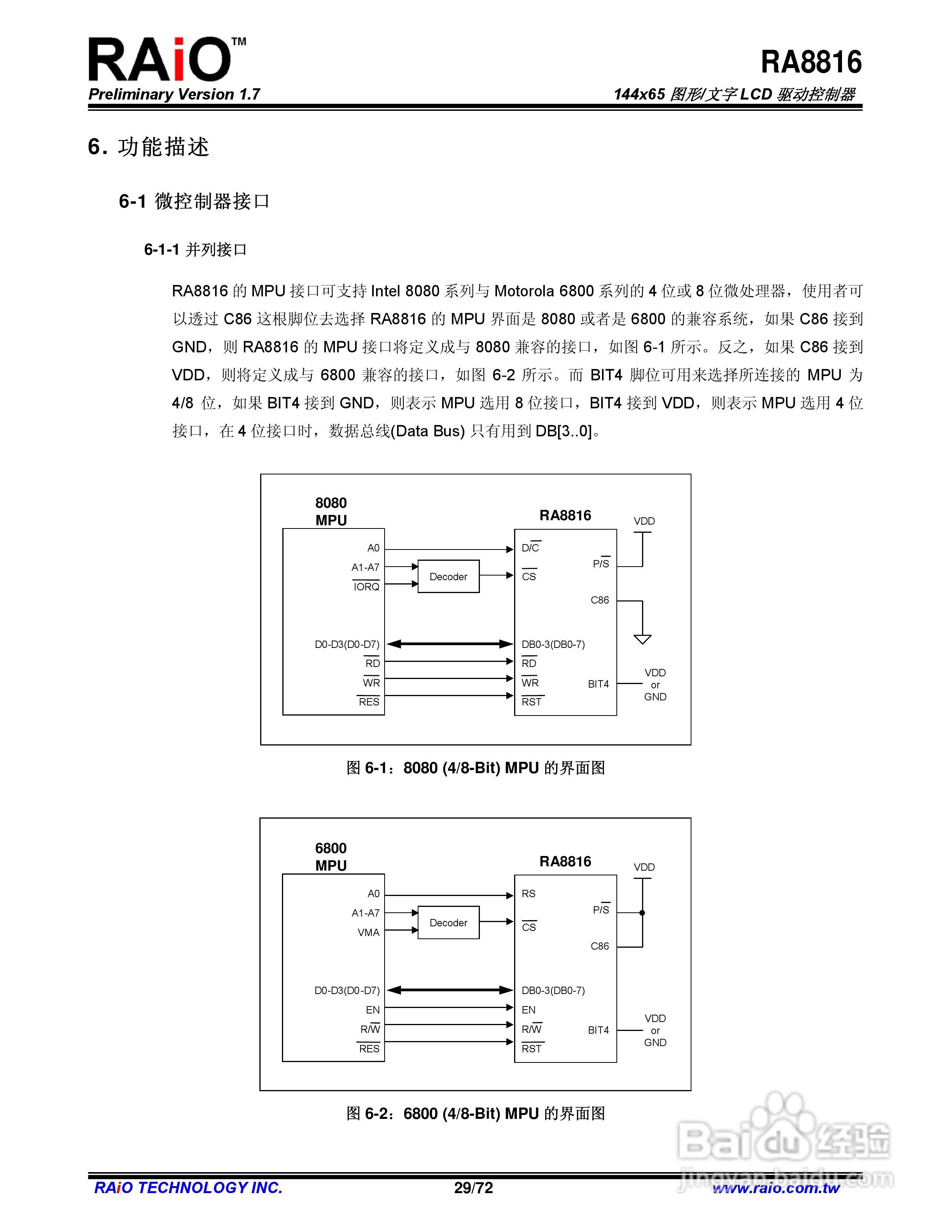 RAiO RA8816 144x65图形/文字LCD驱动控制器说明书:[3]