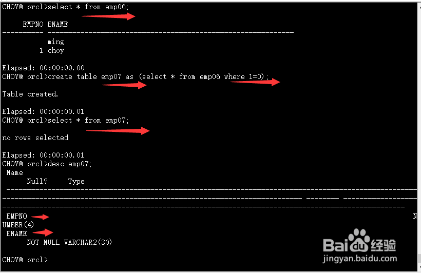 oracle创建与管理表
