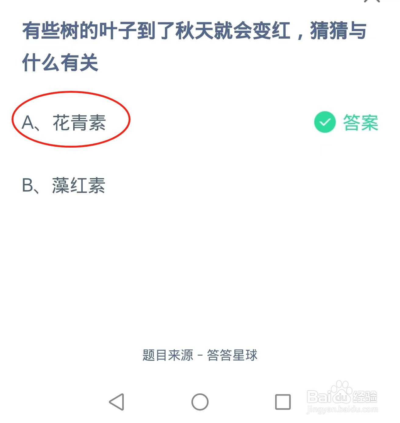 蚂蚁庄园2024.11.23:叶子秋天会变红与什么有关