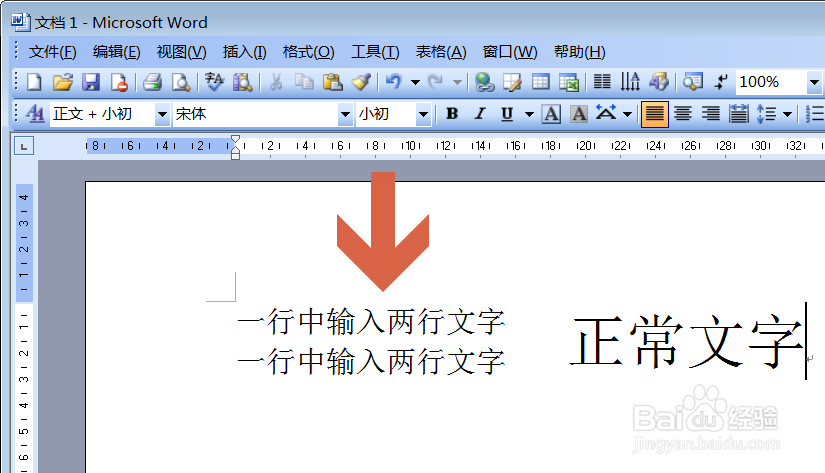 Word2003怎么在一行中输入两行文字