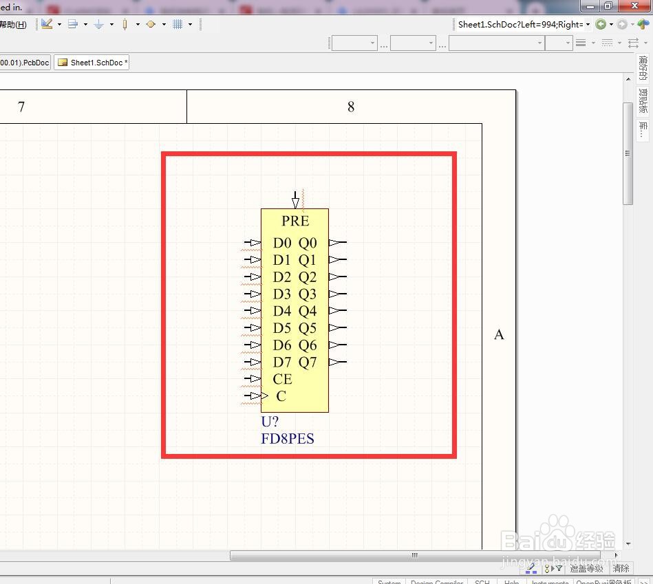 如何在AD中放置异步预置分立使能8位D型触发器?