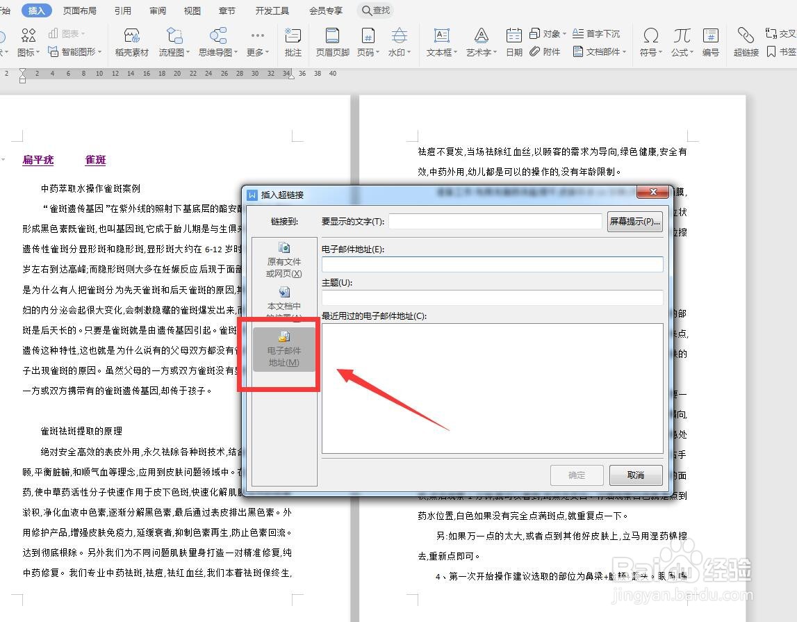 WPS文字版怎样创建电子邮件为超链接？