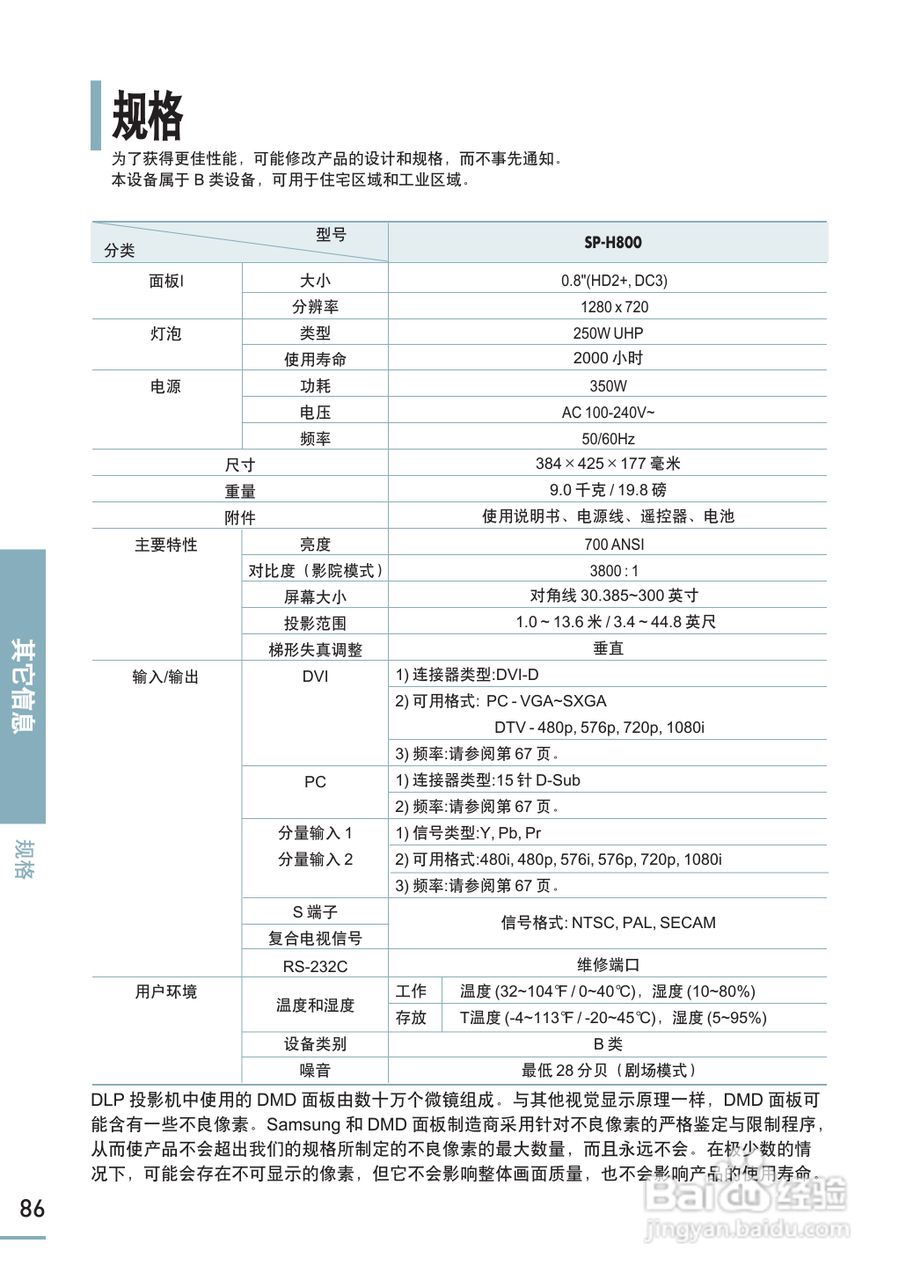 三星SP-H800投影机使用说明书:[9]