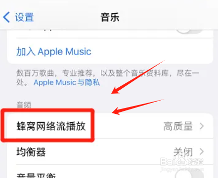 苹果音乐如何关闭蜂窝网络流播放