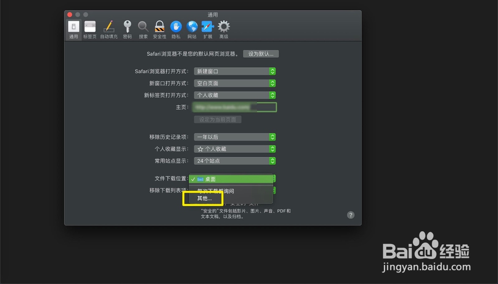 苹果笔记本Safari浏览器怎样设置自定义下载目录