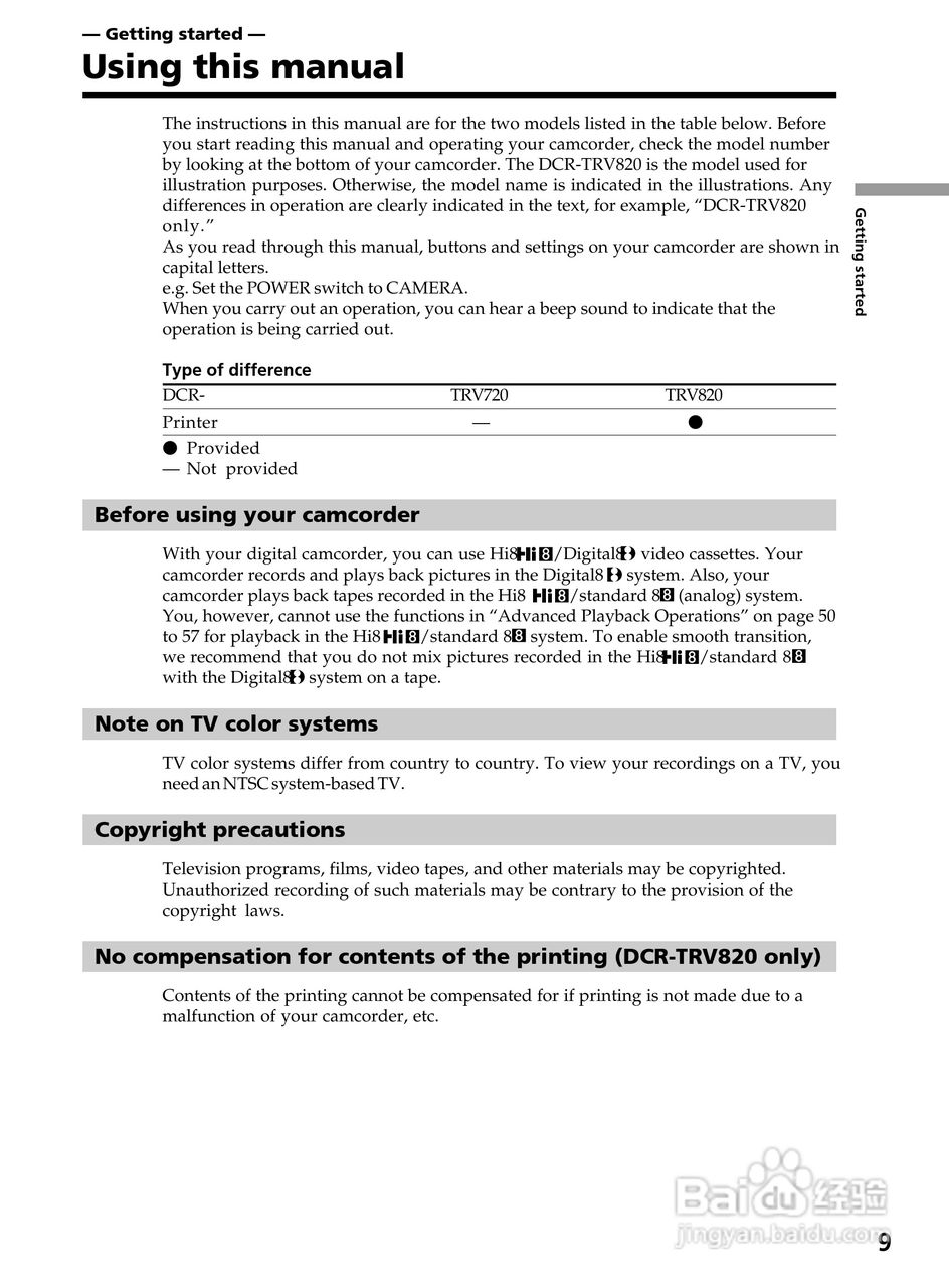 索尼DCR-TRV820数码摄像机说明书:[1]
