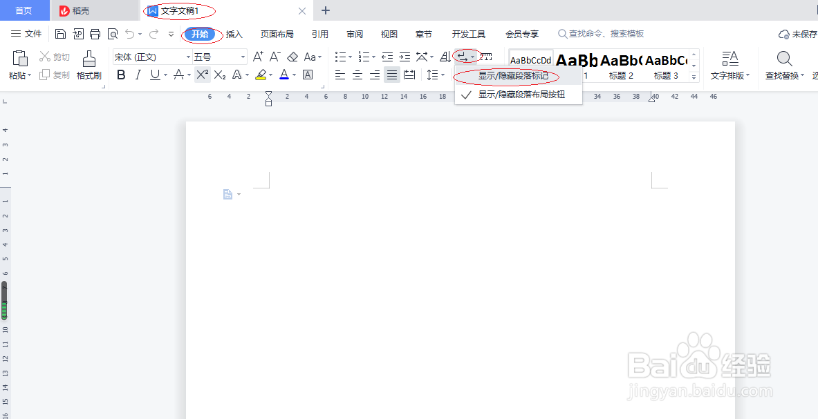 WPS文字处理 2022如何设置显示段落标记