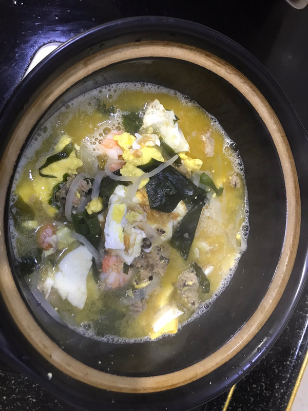 虾仁萝卜丝烩煎蛋裙带菜