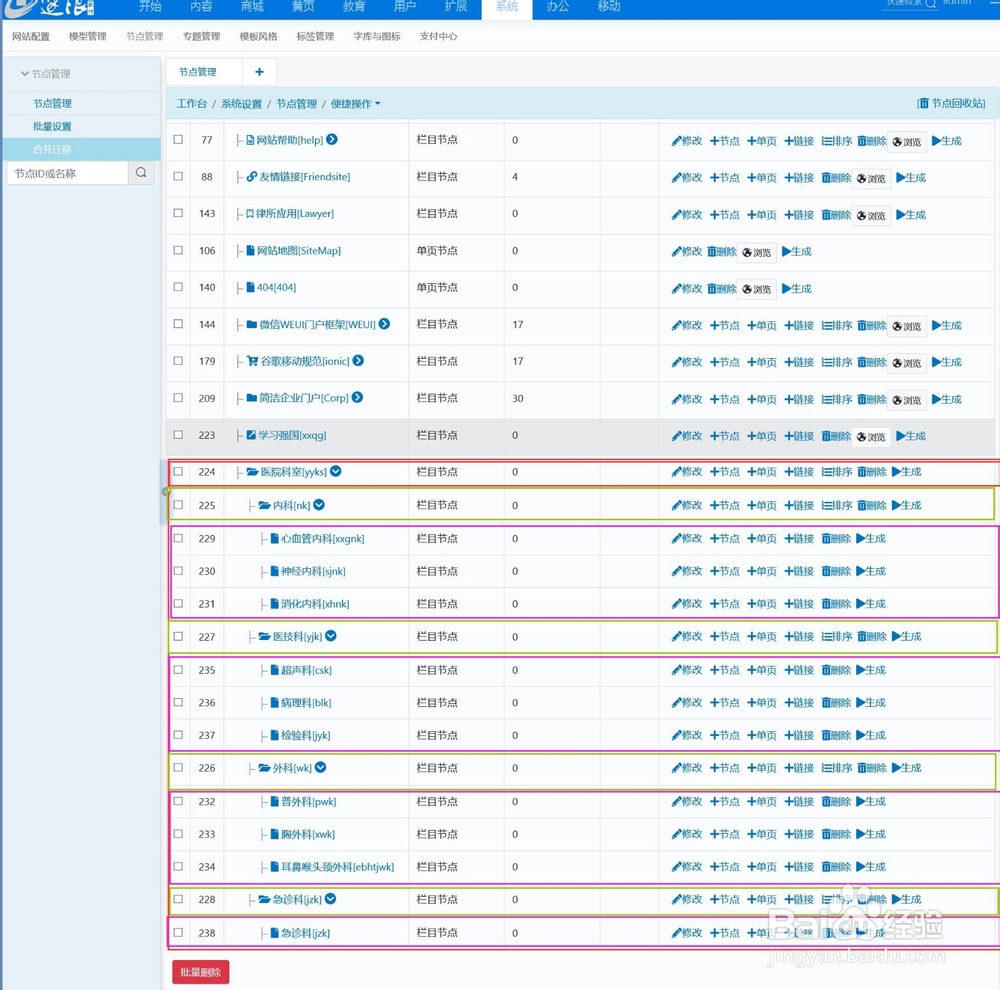 逐浪CMS系统中节点（栏目）自由排序管理