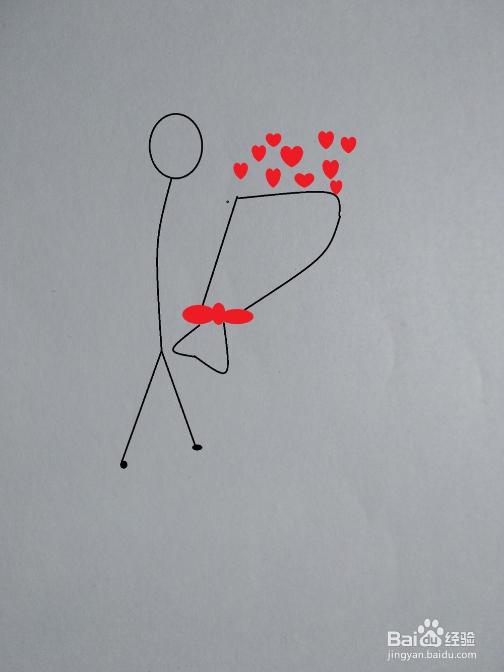 手捧爱心花束的火柴人画法
