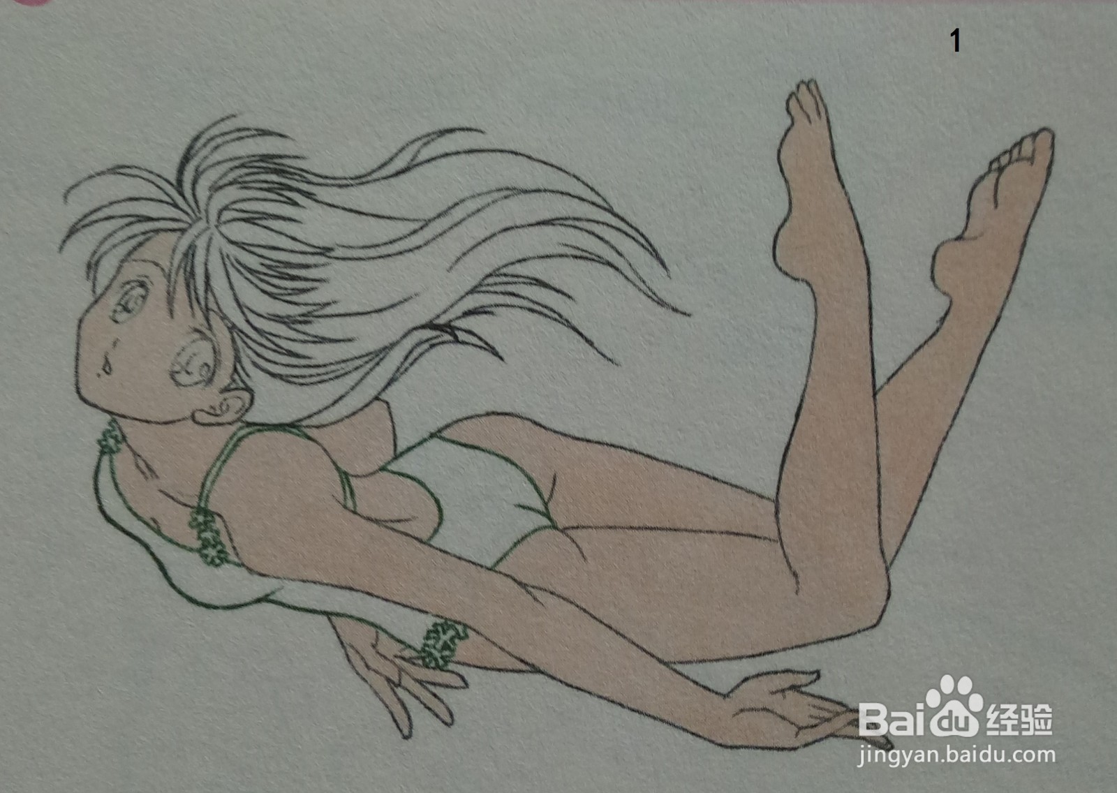 色铅笔绘制美少女的皮肤和泳衣