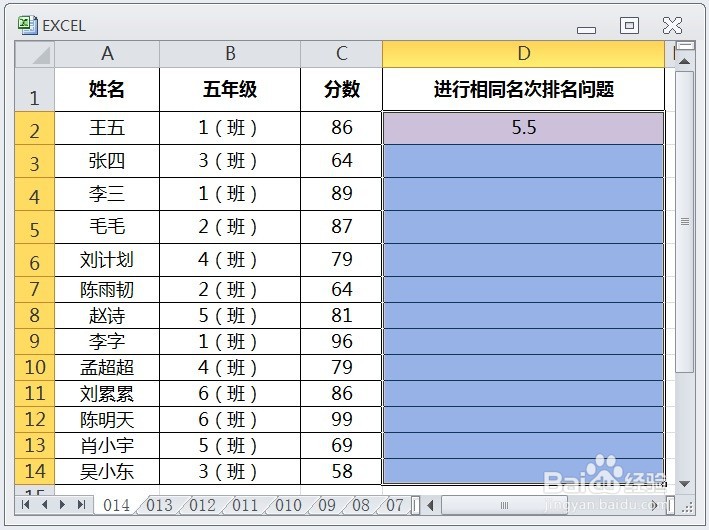 EXCEL怎么用RANK.AVG进行相同名次排名问题