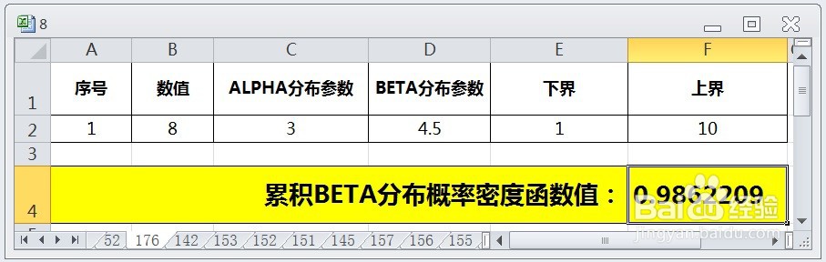 EXCEL用BETA.DIST求累积BETA分布概率密度函数值