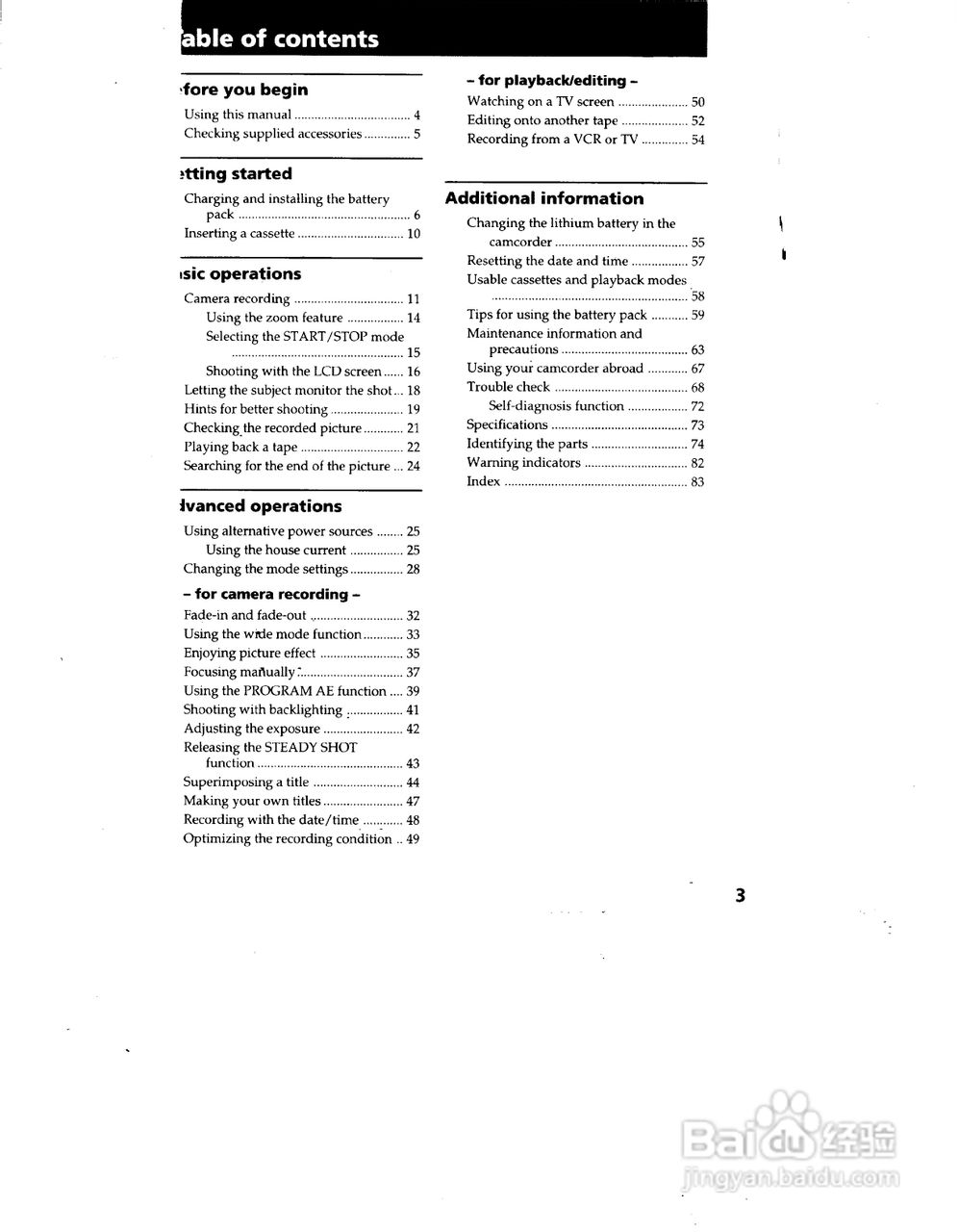 索尼CCD-TRV62模拟摄像机说明书:[1]