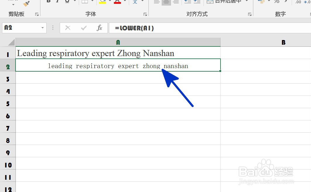 EXCEL中如何将英文字母全部转换为小写字母
