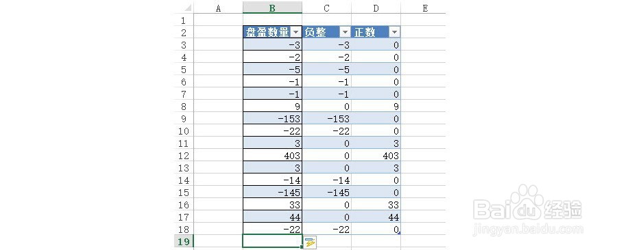 Excel如何将一列中的正数和负数分到两列