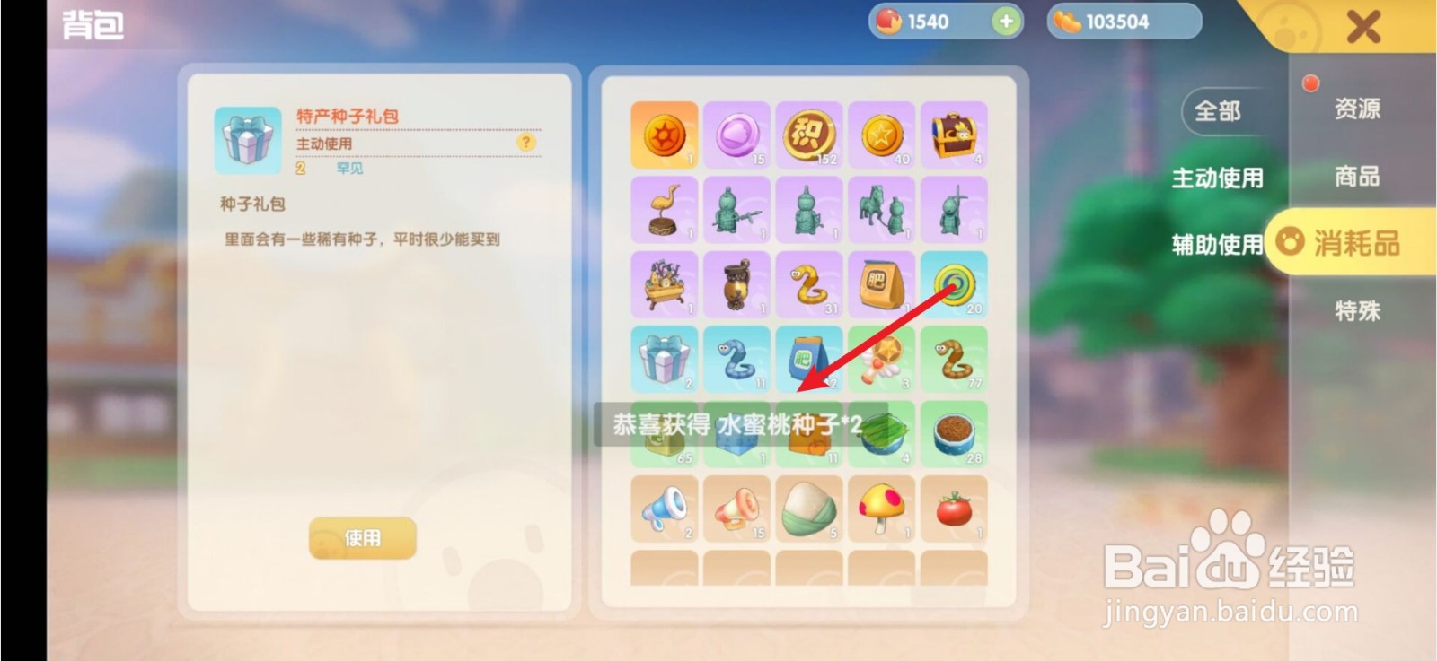 摩尔庄园特产种子礼包怎么使用