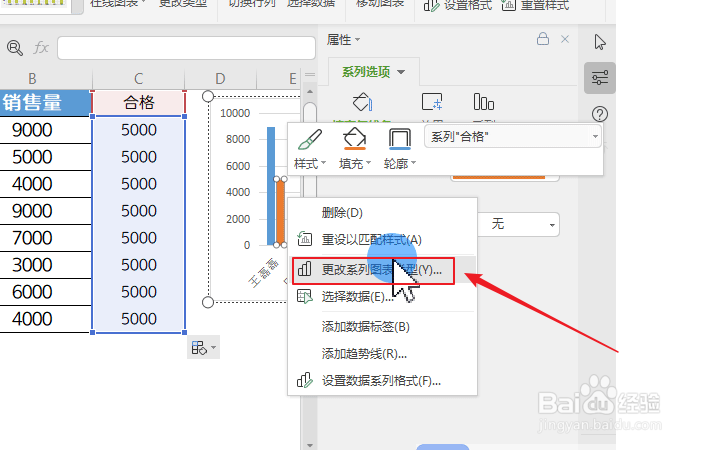 如何在excel图表中插入合格线？