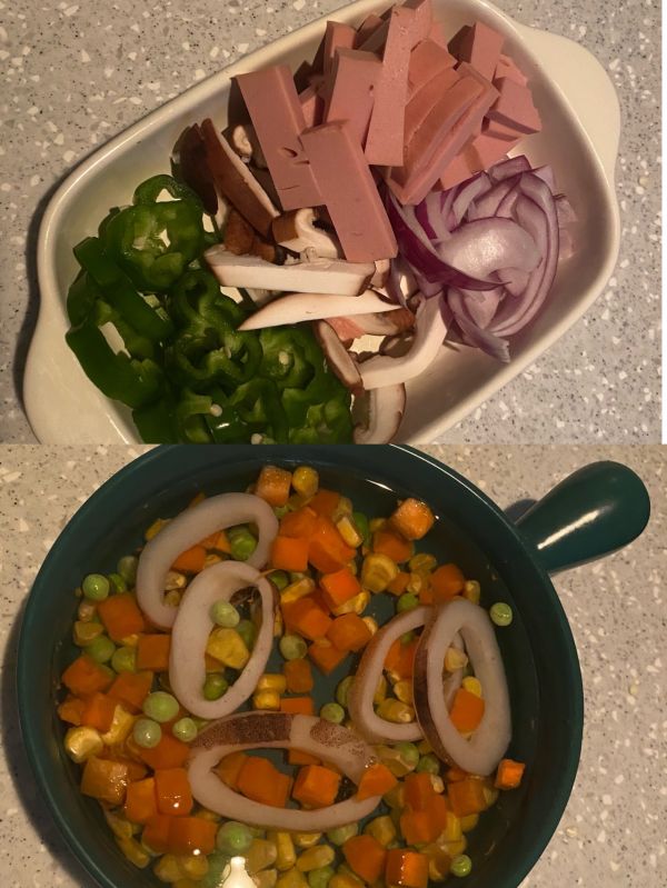 时蔬火腿海鲜披萨