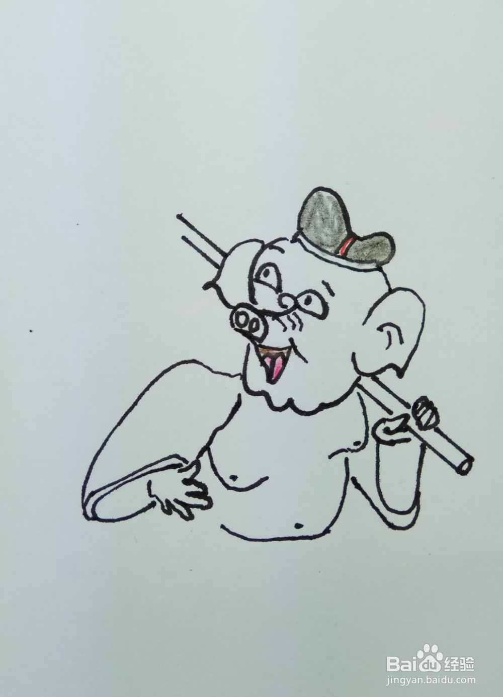 怎样画简笔画“猪八戒挑篮子”？