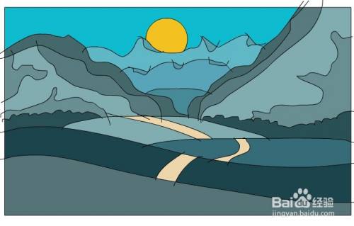 flash绘制一个日出山路的场景