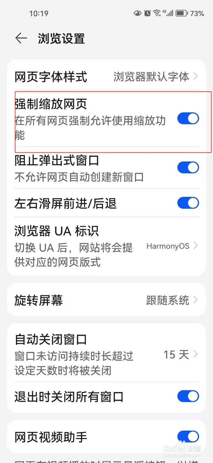 怎样设置在浏览器所有网页强制允许使用缩放功能