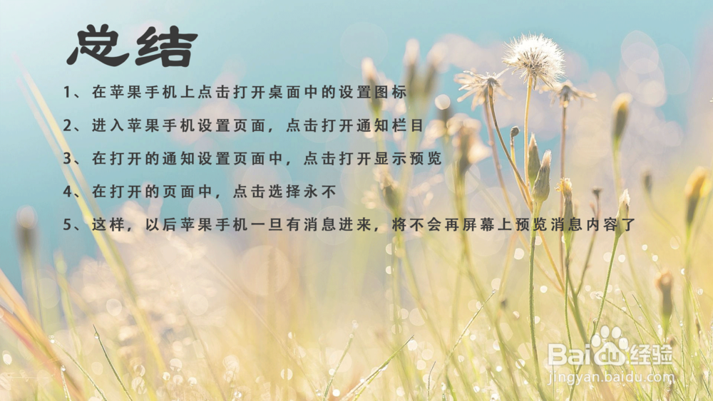 苹果iPhone手机怎样不预览消息通知？