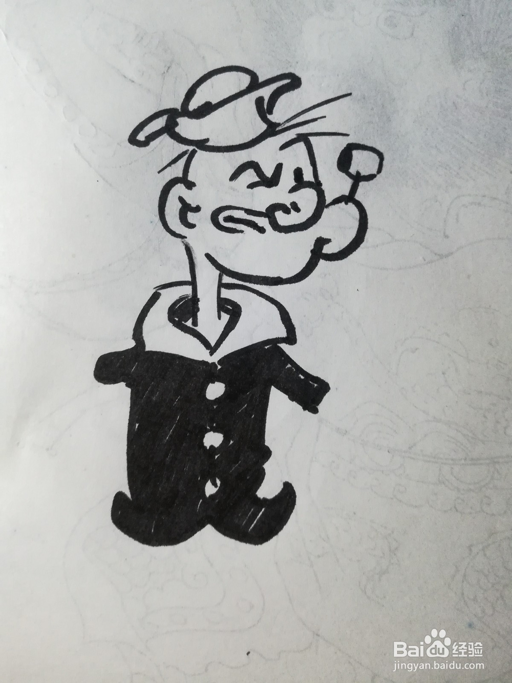 怎么画卡通画大力水手的简笔画过程