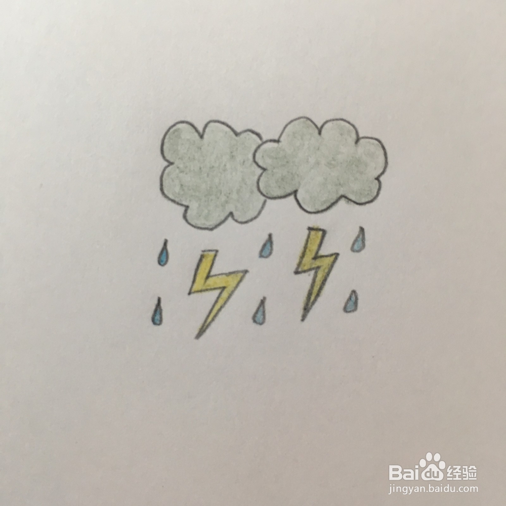 浮云蔽日、雷雨交加的天气怎么用简笔画表示?