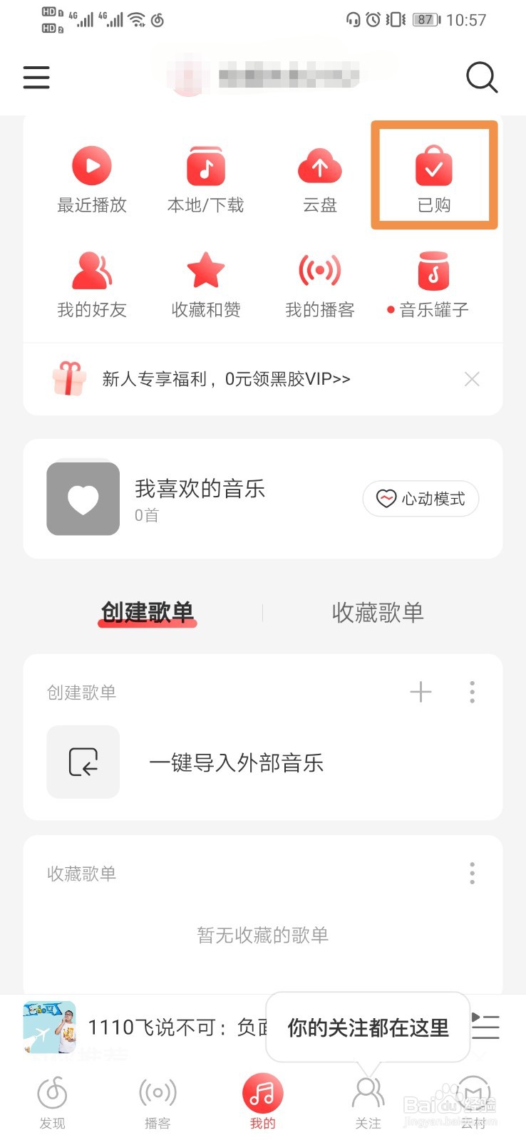 网易云音乐如何查看已购音乐