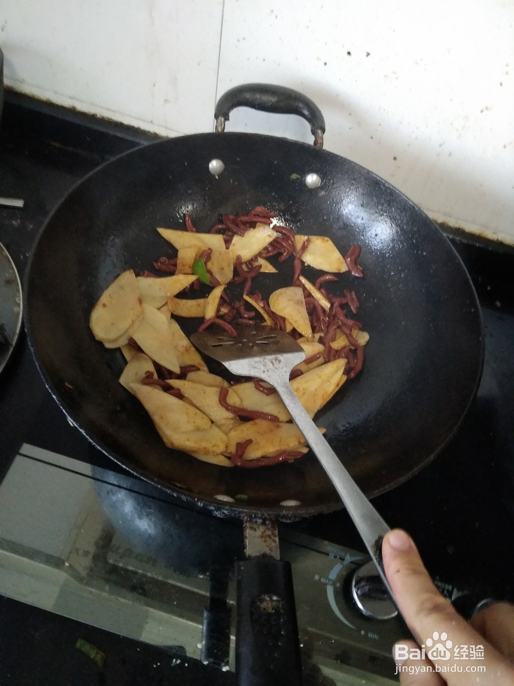 鸭肠炒青椒土豆片