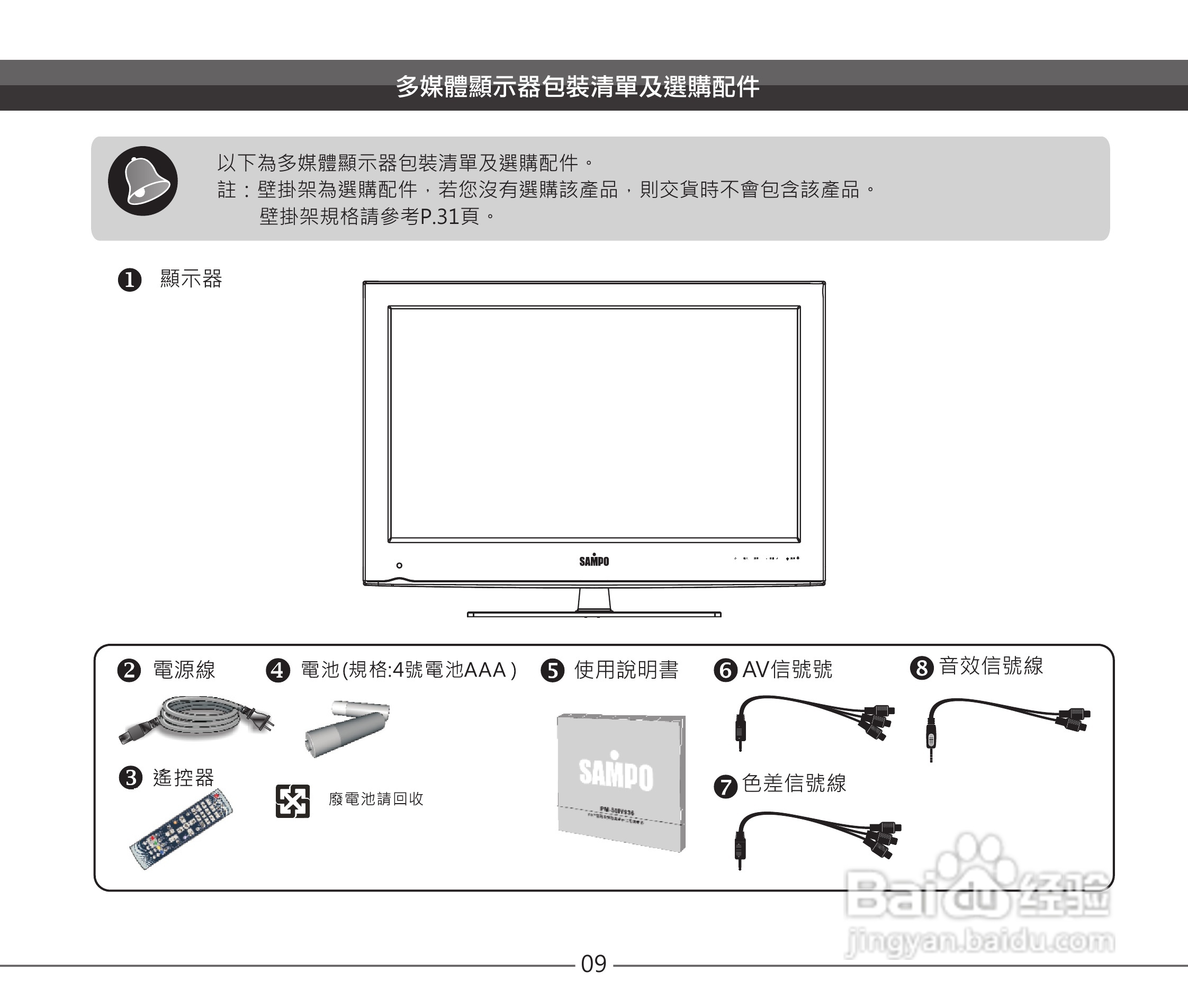 声宝EM-32VC2110D多媒体液晶显示器说明书:[1]