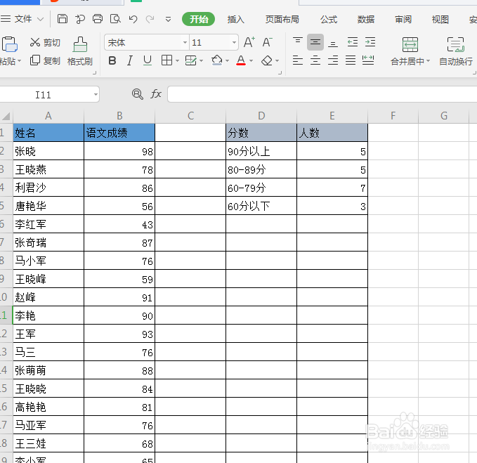 wps的Excel表格中COUNTIF函数的应用