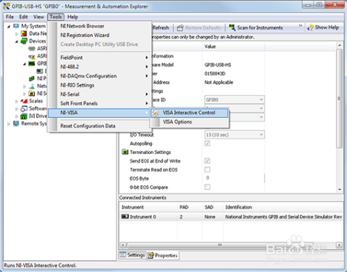 LabVIEW用NI-488.2 GPIB-USB-HS+建立通讯步骤。