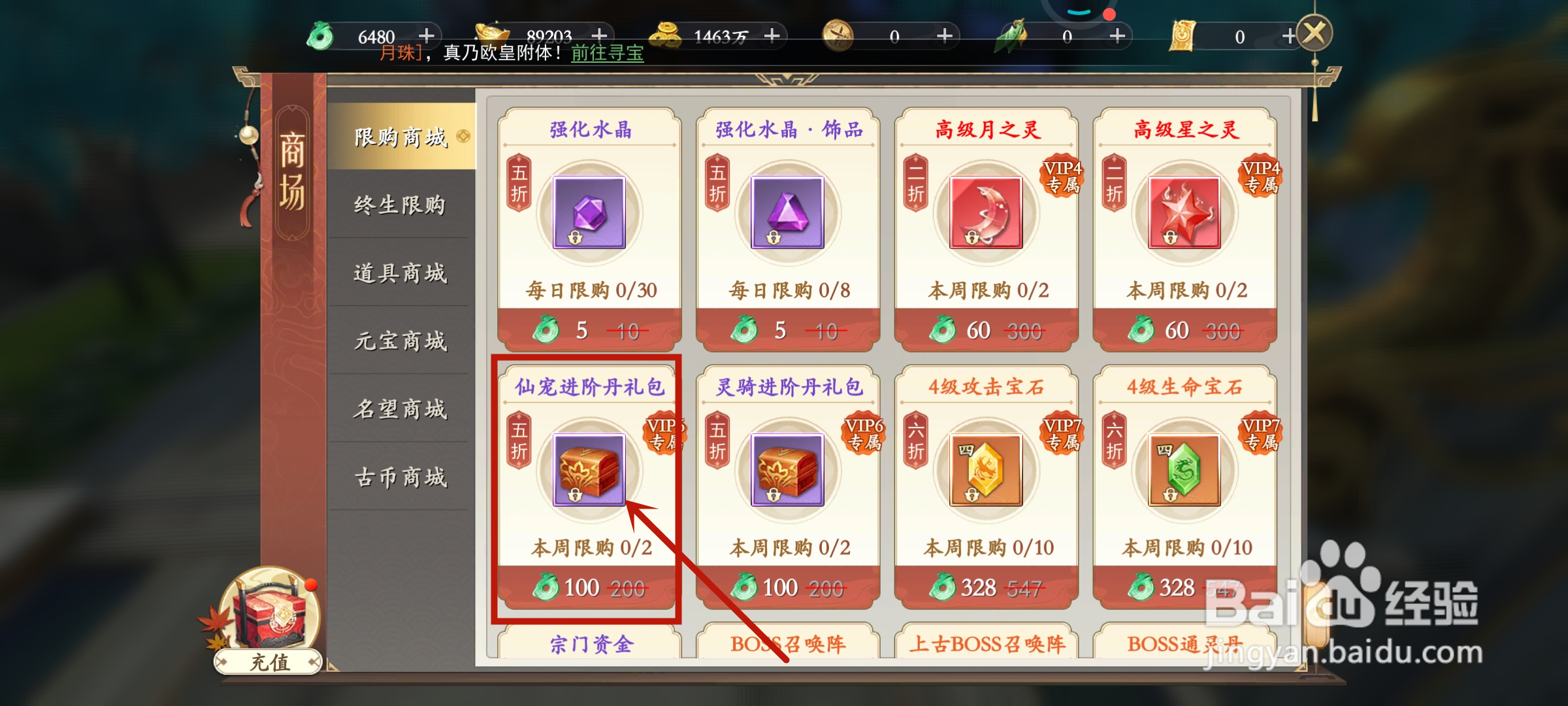 暗夜地城如何购买【仙宠进阶丹礼包】