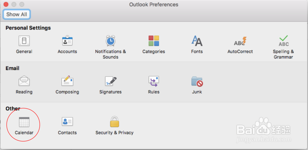 outlook2016 MAC版 设置日历显示周数