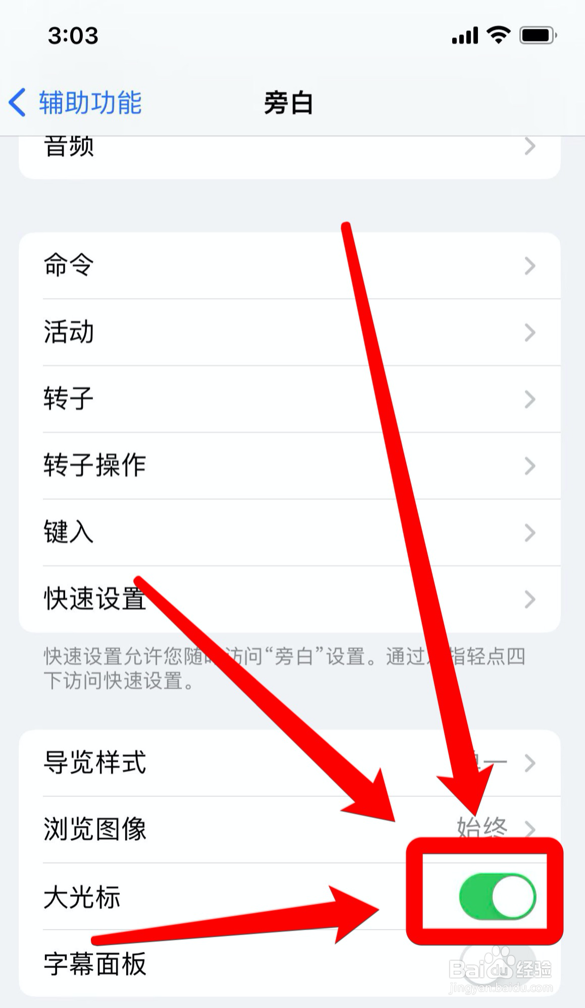 苹果手机如何启用大光标
