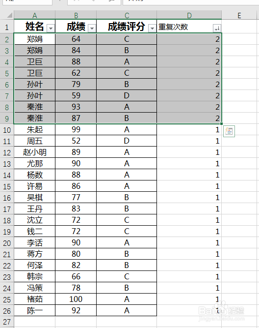 excel如何在一组大量数据中快速筛选出重复项?