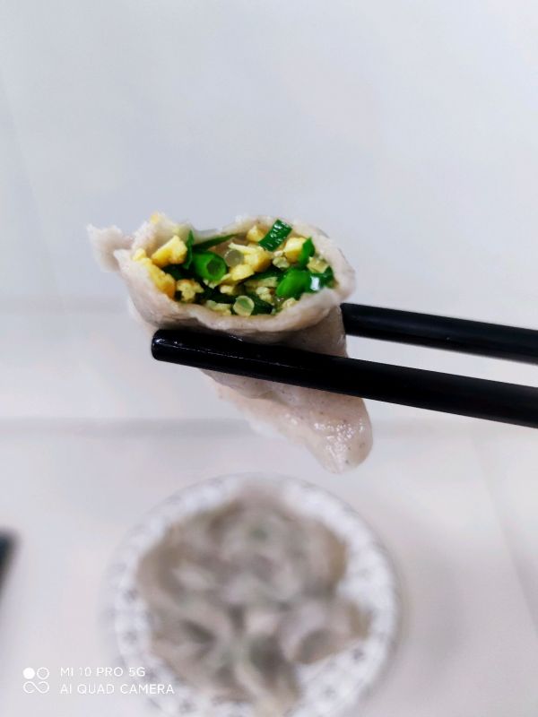 黑全麦粉鸡蛋韭菜山药粉条馅素饺子