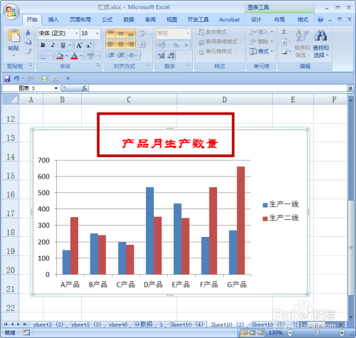 如何建立柱形图，并增加图表标题？EXCEL 2007