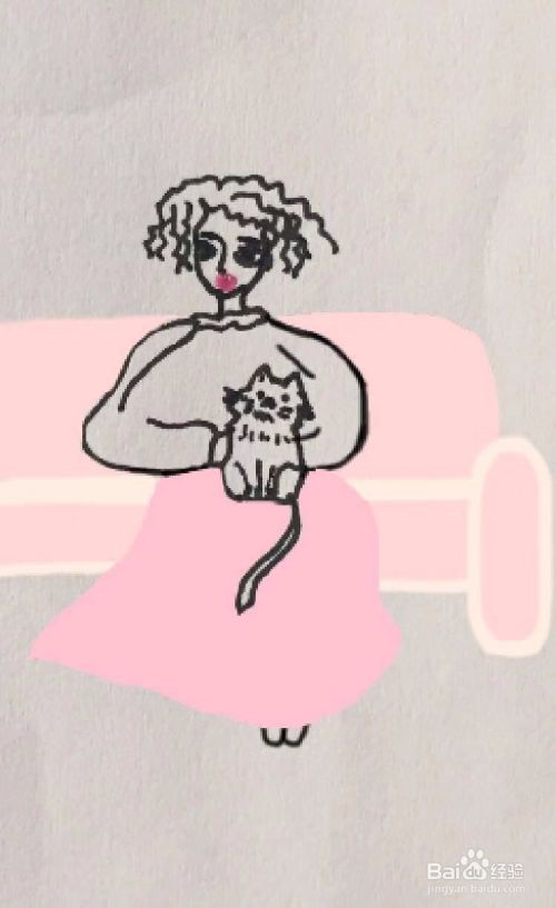 茉莉水彩手绘之抱着猫的女士