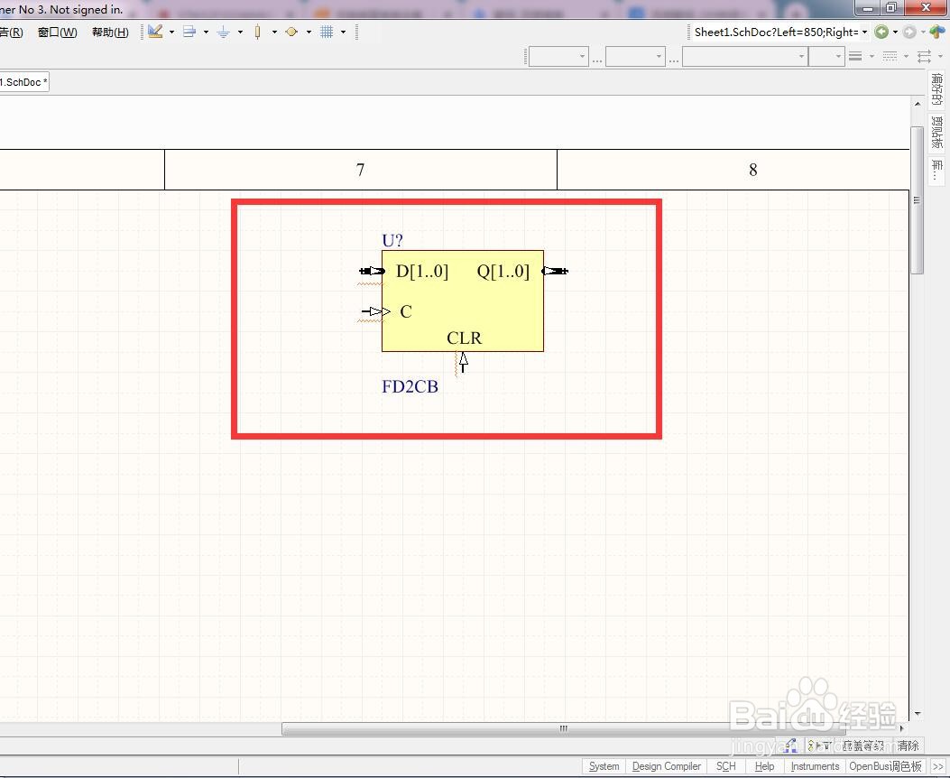 如何在AD中放置2位异步总线D型触发器？