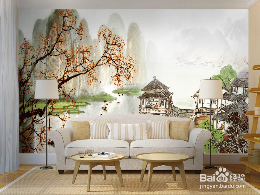 2017新中式瓷砖背景墙效果图