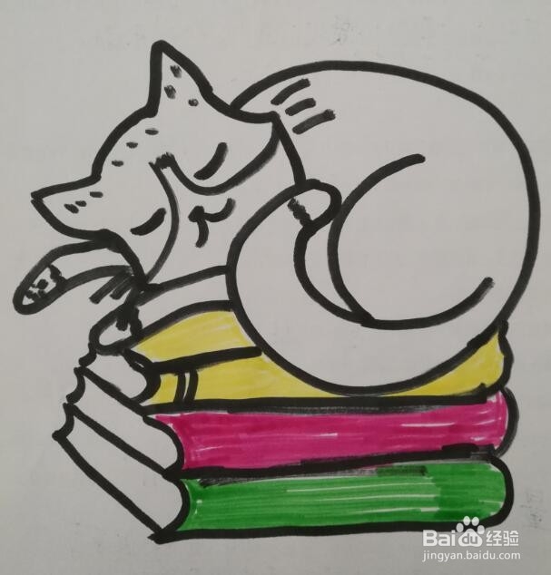 简笔画 如何画一只睡在书上猫